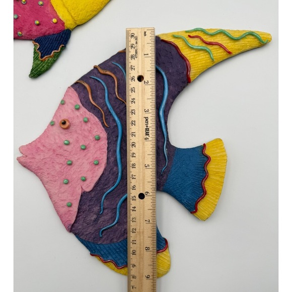 2 Pc Vtg Neon Resin Fish Wall Hangings Decor Fun Retro Tropical Ocean Beach - Picture 6 of 12